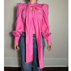 ASOS Luxe Hot Pink Puffy Sleeve Corset Style Top With Bow Size 8 NWT